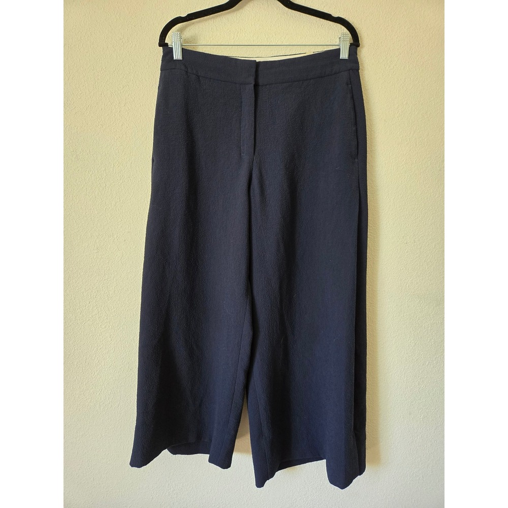 MM.LaFleur Womens 8 Pants Culotte Navy Blue Wide Leg High Rise Side Pleat Crepe - Picture 12 of 12